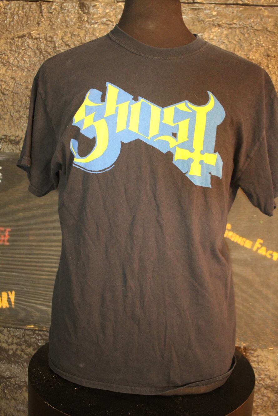 Ghost Band Logo Graphic T Shirt Black Blue Yellow Gothic Rock Metal Adult